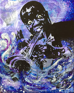 Louis Armstrong Original Painting (16"x20" canvas, blue/purple)
