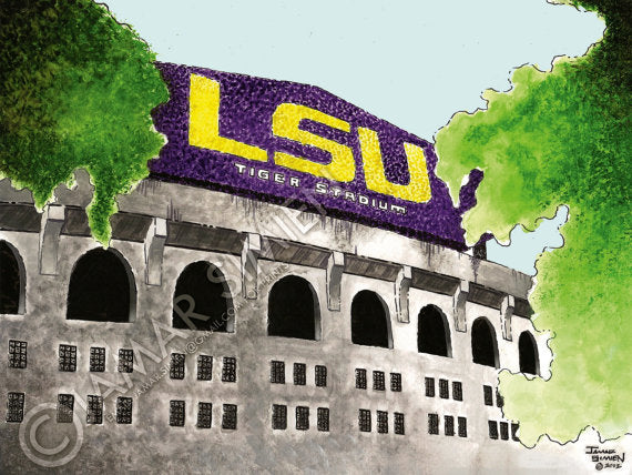 LSU Tiger Stadium Watercolor Painting 11