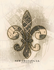 New Orleans Old City Map Digital Illustration (11"x14" Fine Art Print)