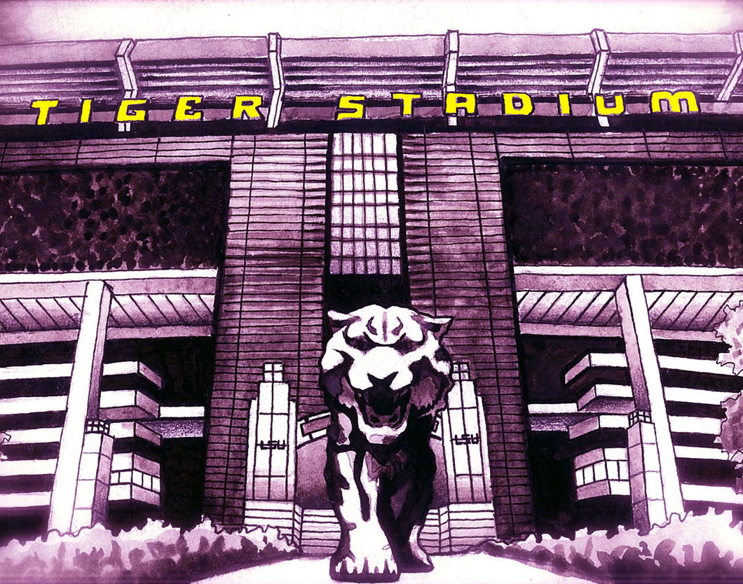 LSU Tigers Watercolor Painting- Purple (16